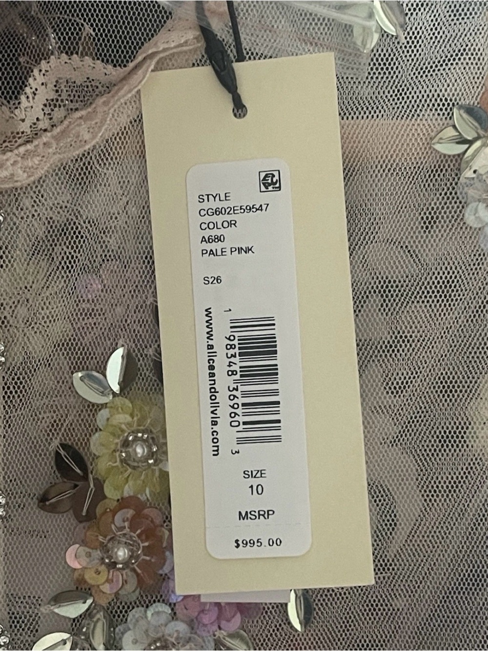 Alice + Olivia Allegra Embellished Lace Mini Gown Pale Pink NWT US 10 - Picture 11 of 16